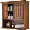 Treocho Wood Wall Cabinet, Bathroom Medicine Cabinet Storage with Doors and Adjustable Shelf, Rustic Cabinet Wall Mounted for Bathroom, Livingroom, Kitchen, Cupboard, Reddish Brown view 1
