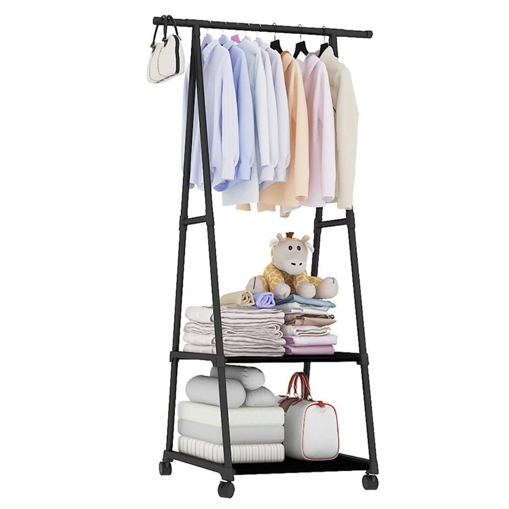 BNNP Drying Rack Household Stainless Steel Double-Layer Clothes Drying Rack Bedroom Multi-Functional Floor-to-Ceiling Coat Rack Movable Portable Dryer
