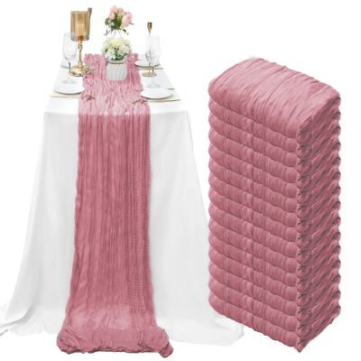 15 Pack Dusty Rose Cheesecloth Table Runner 10Ft Gauze Cheese Cloth Table Runner 35 x120 Inch Boho Table Runners Coffee Table Cloth for Wedding Birthday Party Engagement Bridal Baby Shower Table Decor