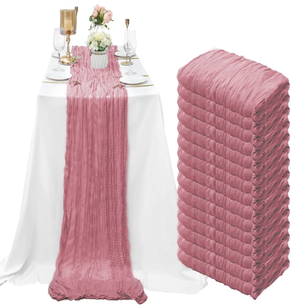 15 Pack Dusty Rose Cheesecloth Table Runner 10Ft Gauze Cheese Cloth Table Runner 35 x120 Inch Boho Table Runners Coffee Table Cloth for Wedding Birthday Party Engagement Bridal Baby Shower Table Decor
