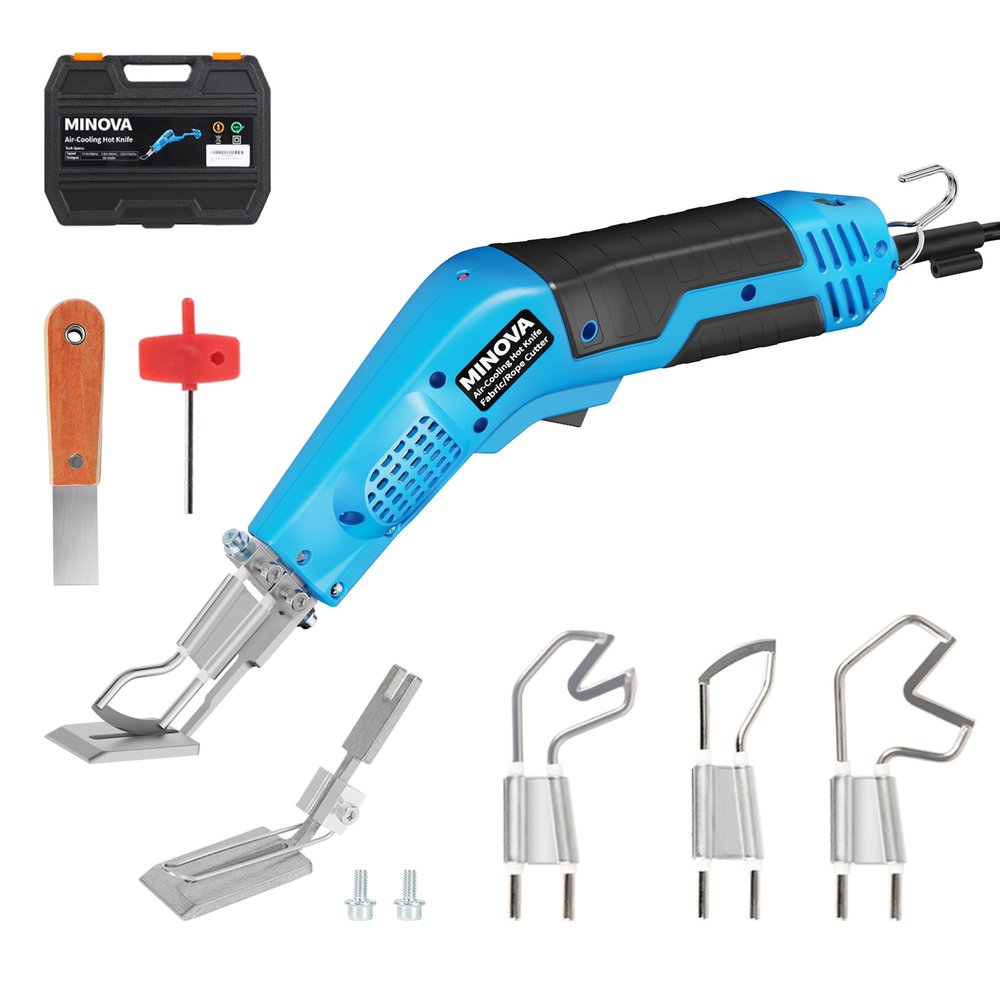 MINOVA Air Cooled Pro Electric Hot Knife Fabric Cutter Rope Cutting Tool Kit with Blades & Accessories