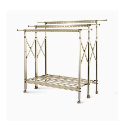 BNNP Drying Rack Stainless Steel Folding Clothes Rack Three-Tier Retractable Clothes Drying Rack Floor Clothes Drying Rack with Casters Portable Dryer (Color : 1)