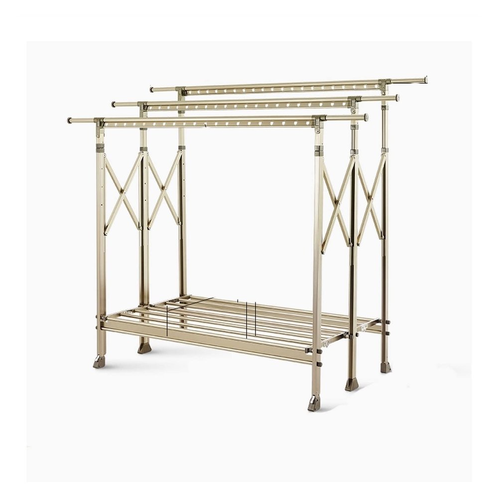 BNNP Drying Rack Stainless Steel Folding Clothes Rack Three-Tier Retractable Clothes Drying Rack Floor Clothes Drying Rack with Casters Portable Dryer (Color : 1)