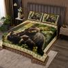 Black Bear Decor Coverlet Set Twin Size,Rustic Cabin Wildlife Bear Bed Cover for Kids Boys Girls Room Decor,Bohemia Exotic Flower Design Quilt Set Retro Country Style Quilted with 1 Pillowcase,Soft view 3