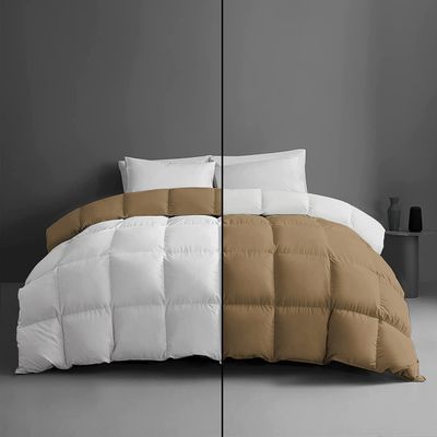 1-Piece Microfiber Comforter Super Oversized King (120" X 128") - Super Soft 500GSM Lightweight 6 Corner Ties Premium Quality Down Alternative Winter Comforter (120" X 128")- Colour-White/Beige