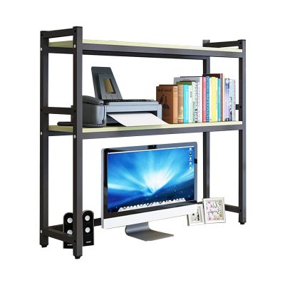 2 Layer Small Desktop Bookshelf - Height-adjustable Desk Organizer, Computer Desk Desk Bookcase, Office Supplies Desktop Storage Rack, For Home Office Desk ( Color : Black+White , Size : 105*25*90cm )