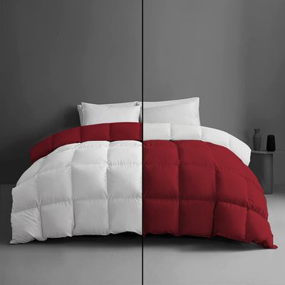 1-Piece Microfiber Comforter Super Oversized King (120" X 128") - Super Soft 500GSM Lightweight 6 Corner Ties Premium Quality Down Alternative Winter Comforter (120" X 128")- Colour-White/Burgundy