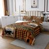 Rustic Patchwork Quilt Set King,Bear Moose Deer Silhouette Bedspread Set,Retro Bear Paw Pincones Patchwork Coverlet Set for Kids Teens Adults,Westurn Country Cabin Lodge Bed Cover with 2 Pillowcases view 3