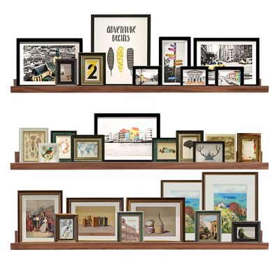 AZSKY 48 Inch Long Floating Shelves Wall Mounted Light Walnut Narrow Photo Picture Ledge Shelves Set of 3 Nursery Book Shelves Photo Frames Display Shelves Kitchen Spice Rack
