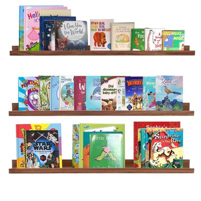 AZSKY 36 Inch Floating Book Shelves Rustic Wood Wall Picture Ledge Shelf for Storage Light Walnut Wall Mounted Picture Photo Display Shelf a Set of 3 Hanging Book Shelf