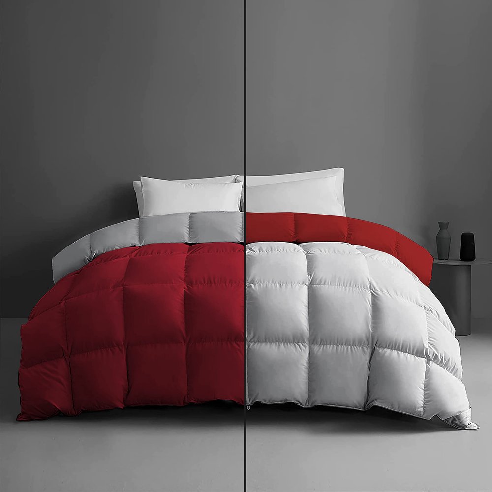 1-Piece Microfiber Comforter Super Oversized King (120" X 128") - Super Soft 500GSM Lightweight 6 Corner Ties Premium Quality Down Alternative Winter Comforter (120" X 128") Colour-Light Grey/Burgundy