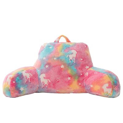A Nice Night Unicorn Plush Reading Pillow Glow in The Dark Colorful Star Bed Wedge Children Backrest with Arms Back Support for Sitting Up in Bed/Couch for Bedrest