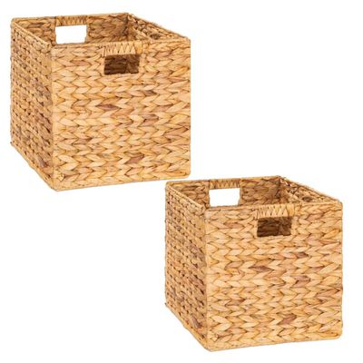 M4DECOR Storage Cube 10.5 x 10.5in, Wicker Storage Baskets for Shelves, Water Hyacinth Storage Baskets, Square Wicker Storage Basket (2 Packs 10.5in)