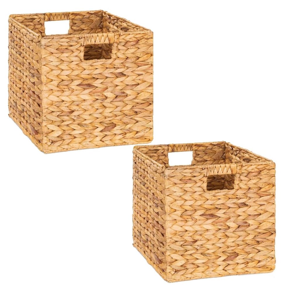 M4DECOR Storage Cube 10.5 x 10.5in, Wicker Storage Baskets for Shelves, Water Hyacinth Storage Baskets, Square Wicker Storage Basket (2 Packs 10.5in)