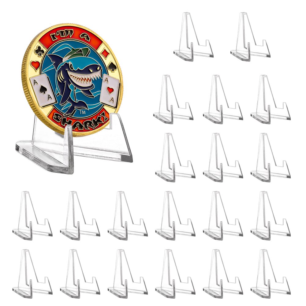 LuluCircle Acrylic Coin Display Stands, 1.4 Inch, 20 Packs,Challenge Coins Holders, Mini Easel Holders, Display Stand for Sports Cards, Casino Chips, Poker Guards, Greeting Cards, Challenge Medallions, AA Coins