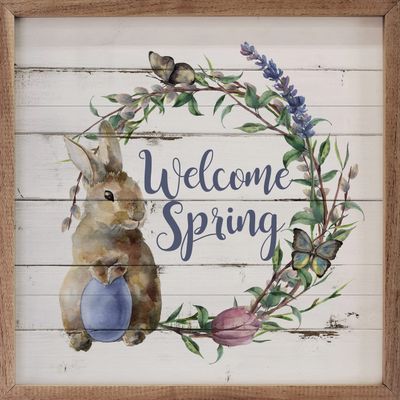 Welcome Spring Bunny Wreath Whitewash Spring Wall Home Decor Series Wooden Sign Dcor By Kendrick Home, Different Size Spring Wall Decor, Home Wall Decor, Signs For Home Decor Wall (24x24)