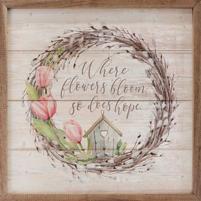 Kendrick Home Where Flowers Bloom Wreath Whitewash Spring Wall Home Decor Series Wooden Sign Dcor, Different Size Spring Wall Decor, Home Wall Decor, Signs for Home Decor Wall (24x24)