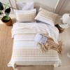 BCOTTOND Boho Quilt Set Queen Size - 100% Cotton Boho Striped Queen Quilt Set Bohemian Quilted Bedspread Lightweight Queen Size Quilt Bedding Set All Season,Taupe Beige Tan White 3 Pieces view 2