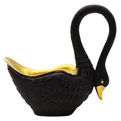 ALDEPO Sculpture Tabletop Desk Decoration Sculpture,1Pair Golden Stroke Black and White Swan Animal Storage Box Crafts Office Decoration