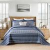 BCOTTOND Quilt Set 100% Cotton Boho Striped King Quilt,Navy Blue Quilt King Size Bohemian Pattern King Bedspread Lightweight All Season 3 Piece view 1