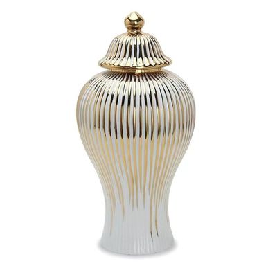 BRULEA Gold Striped Ceramic Ginger Pot Vase, 20x7.87x20 Inches, Easy To Clean, Perfect For Decoration