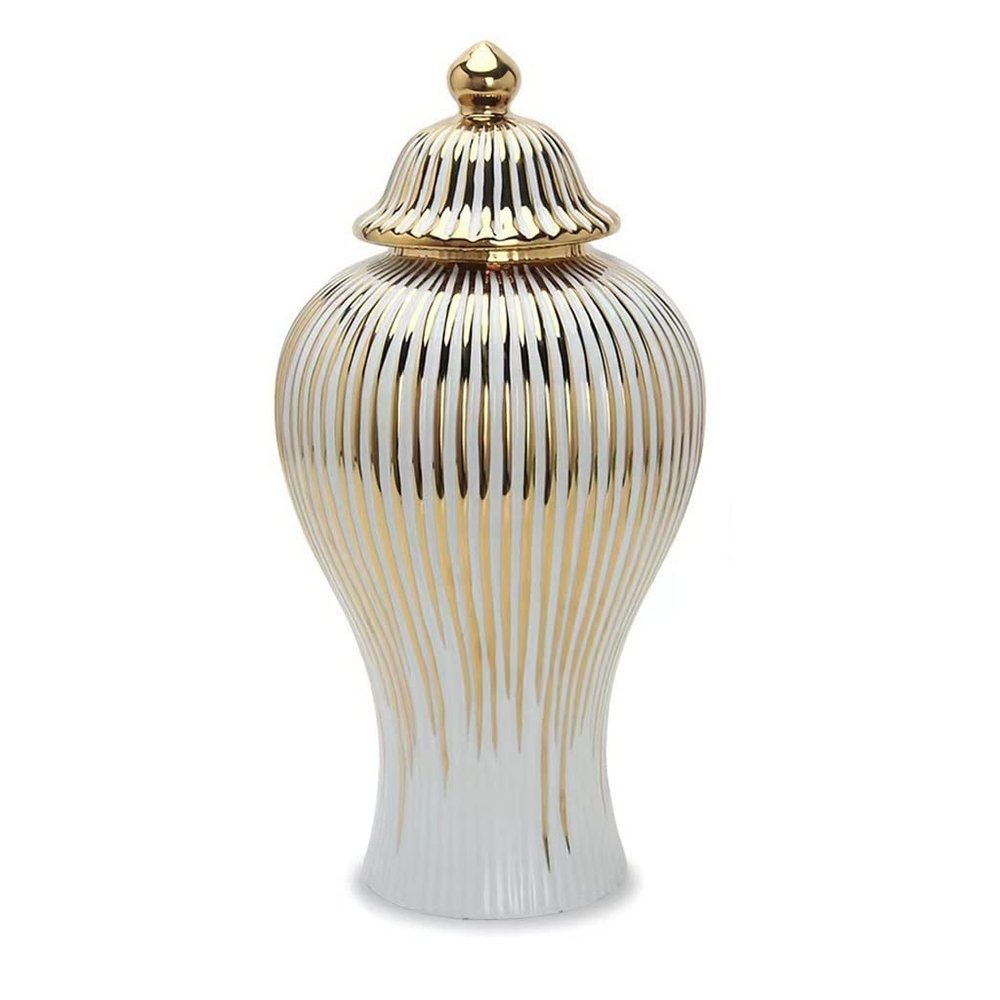 BRULEA Gold Striped Ceramic Ginger Pot Vase, 20x7.87x20 Inches, Easy To Clean, Perfect For Decoration