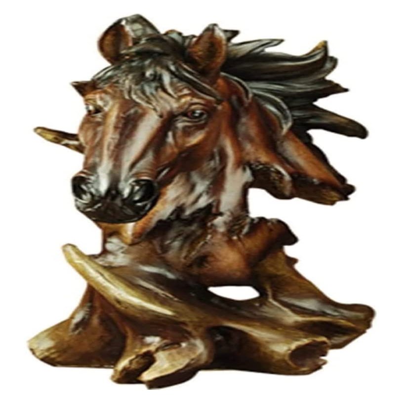 ALDEPO Sculpture Tabletop Handmade Sculptures Sculptures Faux Wood Horse Head Statue Animal Resin Art Craft Decoration