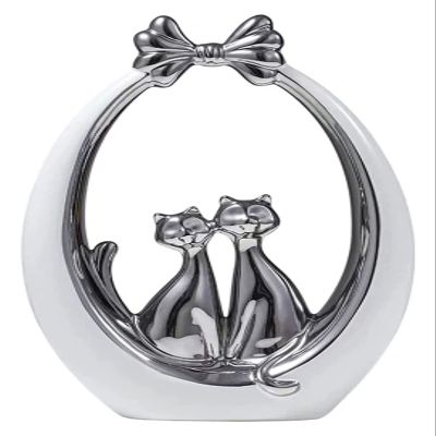 ALDEPO Sculpture Tabletop Desktop Statue Ceramic Electroplating Abstract Sculptures,Ceramic Hollow Cat Bow Knot Ornaments,Suitable Living Room,Bedroom,Scene Decoration
