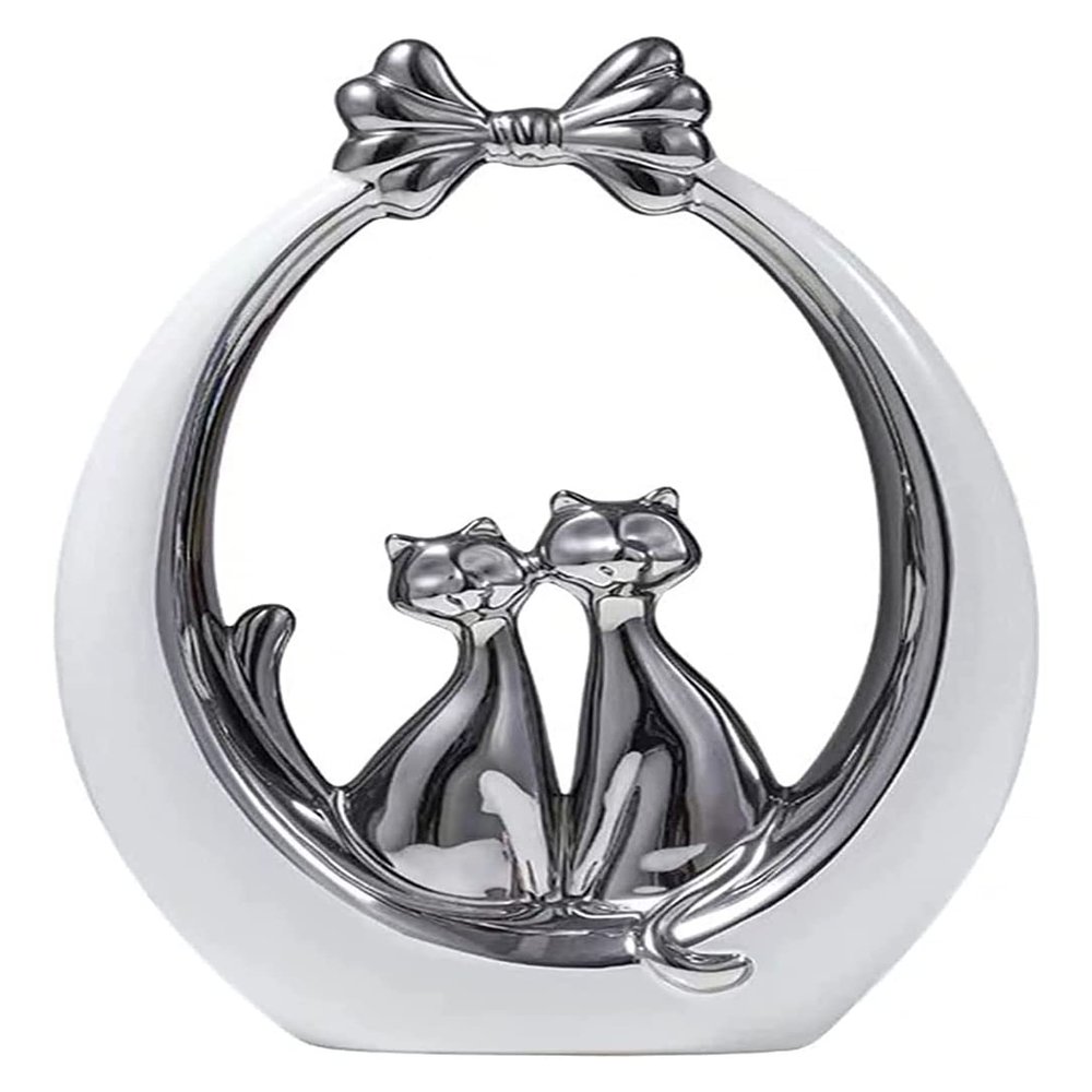 ALDEPO Sculpture Tabletop Desktop Statue Ceramic Electroplating Abstract Sculptures,Ceramic Hollow Cat Bow Knot Ornaments,Suitable Living Room,Bedroom,Scene Decoration