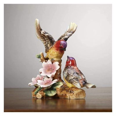 ALDEPO Sculpture Tabletop Statue,Animal Sculpture Pastoral Porcelain Sparrow Bird Couple Figurine Handmade Ceramics Lovers Bird Miniature Gift Craft Tv Cabinet Reading