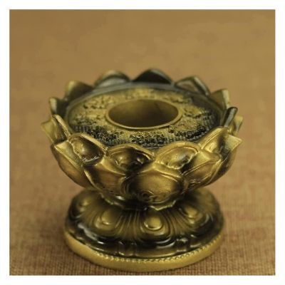 ALDEPO Sculpture Tabletop Figurine Decor Resin Handle Prayer Wheel Base,Buddhist Exquisite Eight Auspicious Symbol Pedestal,Green Copper Color Base Statue