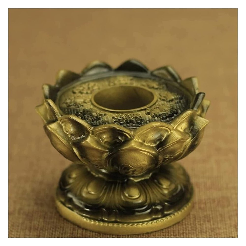 ALDEPO Sculpture Tabletop Figurine Decor Resin Handle Prayer Wheel Base,Buddhist Exquisite Eight Auspicious Symbol Pedestal,Green Copper Color Base Statue