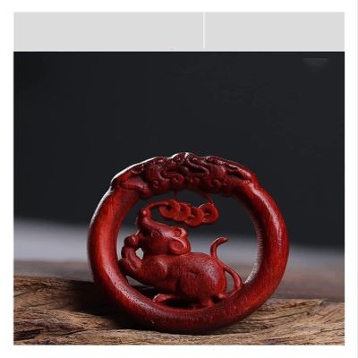 ALDEPO Sculpture Tabletop Figurine Decor Pterocarpus Santalinus Traditional Zodiac Real Wood Car Hanging Bag Pendant Mascot Statue (Color : Christmas Reindeer -Style5)