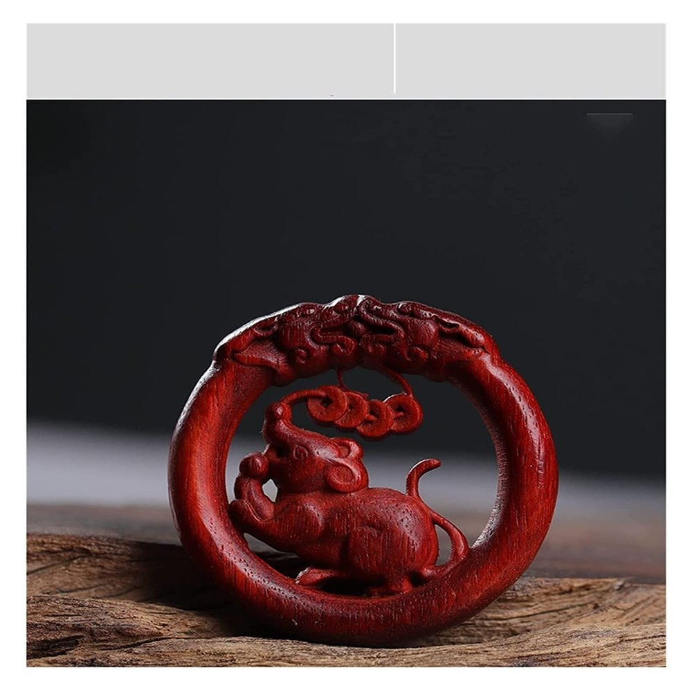 ALDEPO Sculpture Tabletop Figurine Decor Pterocarpus Santalinus Traditional Zodiac Real Wood Car Hanging Bag Pendant Mascot Statue (Color : Christmas Reindeer -Style5)