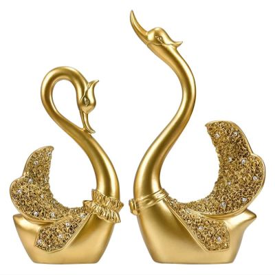ALDEPO Sculpture Tabletop Office Living Room Decoration Sculptures Statue Figurine Creative Home Decorations Living Room Modern Art Decoration Crafts Gold Swan Wedding Gift