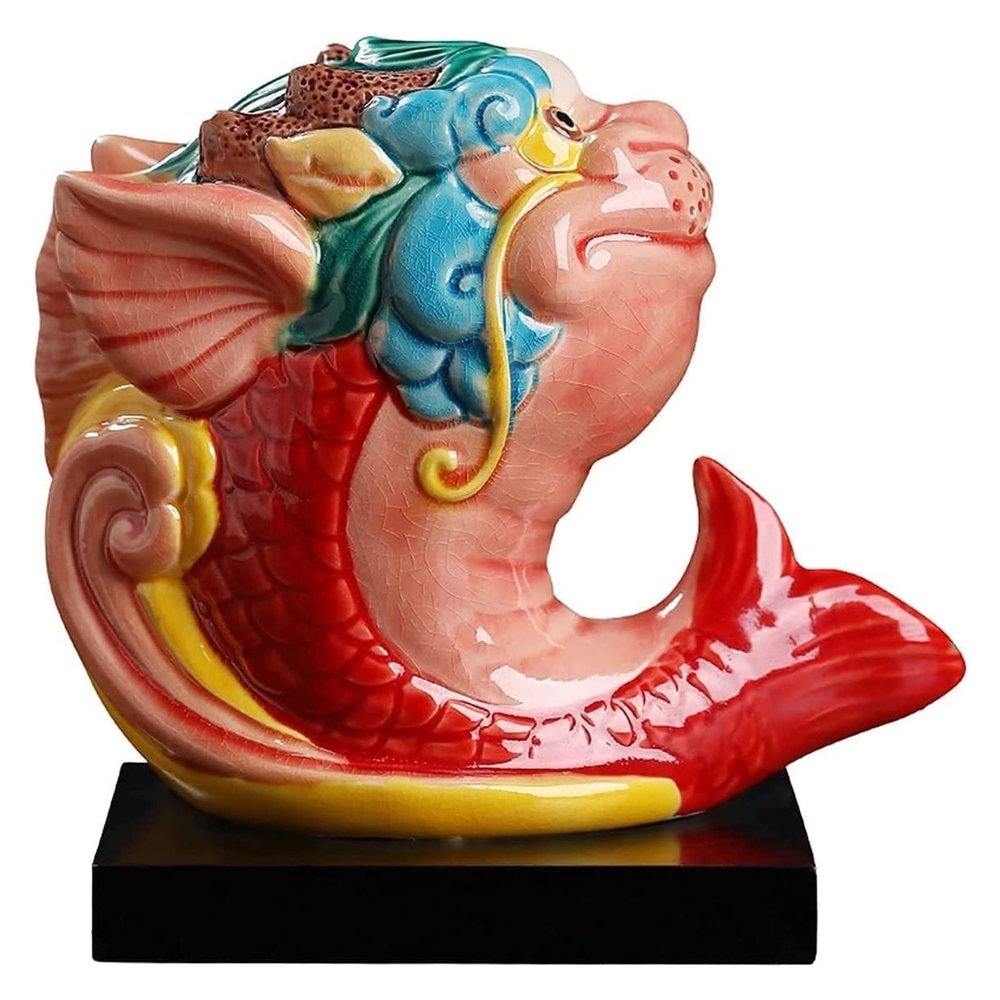 ALDEPO Sculpture Tabletop Feng Shui Ornament Feng Shui Wealth Arowana Lucky Fish Statue Wealth Fish Figurine Furnishing Ornament Best Gift Business Opening Feng Shui Decor