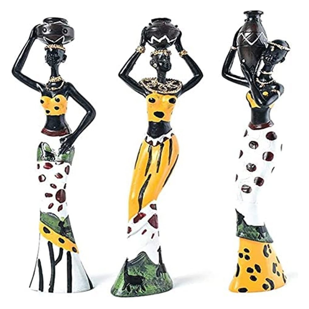ALDEPO Sculpture Tabletop Sculptures Outdoor Decor Garden,3Pcs Retro Vase African Woman Statue Exotic Resin Culture Figurines Craft Ornaments