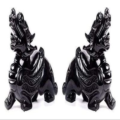 ALDEPO Sculpture Tabletop Chinese Feng Shui PiXiu/PiYao Statues, Black Obsidian Stone Decor Prosperity Figurine Office, Attracting Wealth Good Luck, Eliminate Disaster (Size : APair)