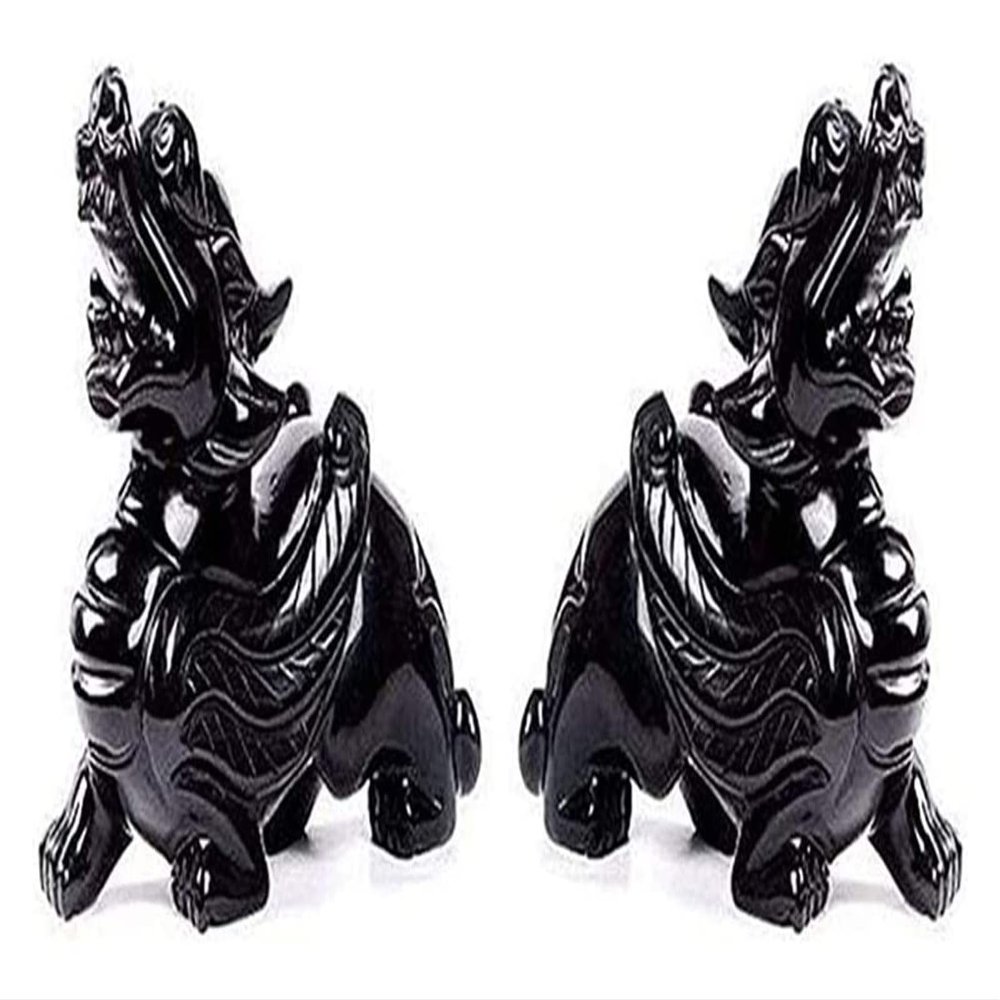 ALDEPO Sculpture Tabletop Chinese Feng Shui PiXiu/PiYao Statues, Black Obsidian Stone Decor Prosperity Figurine Office, Attracting Wealth Good Luck, Eliminate Disaster (Size : APair)