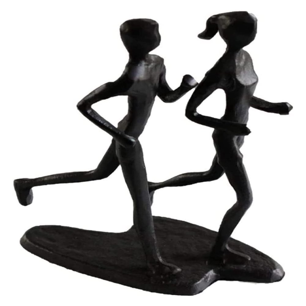 ALDEPO Sculpture Tabletop Decor Couple Art Iron Couples Running Retro Cast Iron Metal Craftsoffice Living Room Bedroom Collectionstatue