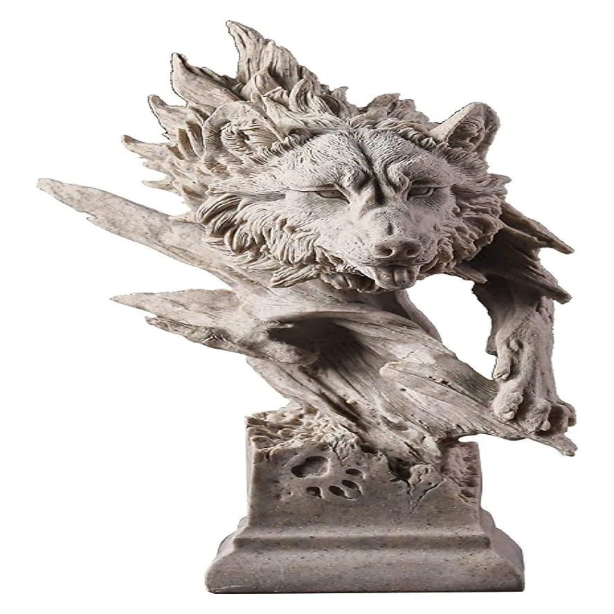 ALDEPO Resin Wolf Head Abstract Sculpture Statue Office Desk Decor Birthday Gift Decoration