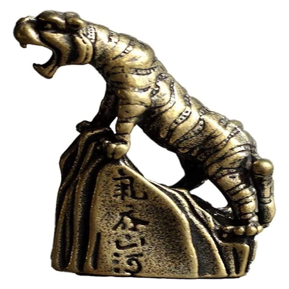ALDEPO Sculpture Tabletop Family Ornament Brass Zodiac Tiger Statue Animal Figurines Statuette Tea Pet Crafts Gift Decor Indoor Living Room Bedroom Study Office Desk Ornament Garden