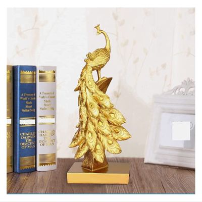 ALDEPO Sculpture Tabletop Decor Statues Decor,Creative Resin Beautiful Gold Peacock Animal Crafted Figurines,Desktop Shelf Crafts Art Dcor Statuettes Indoor Living Room Or Office