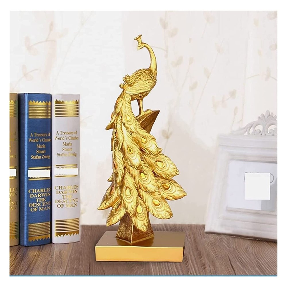 ALDEPO Sculpture Tabletop Decor Statues Decor,Creative Resin Beautiful Gold Peacock Animal Crafted Figurines,Desktop Shelf Crafts Art Dcor Statuettes Indoor Living Room Or Office