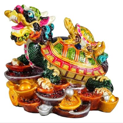 ALDEPO Sculpture Tabletop Fengshui Feng Shui Wealth Prosperity Dragon Turtle Statue Ceramic Crafts Collectibles Office Tabletop Charm Good Lucky Gifts Feng Shui Decor