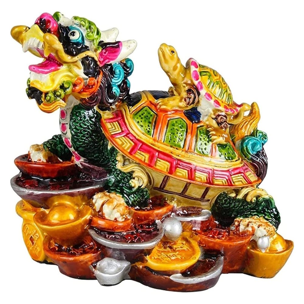 ALDEPO Sculpture Tabletop Fengshui Feng Shui Wealth Prosperity Dragon Turtle Statue Ceramic Crafts Collectibles Office Tabletop Charm Good Lucky Gifts Feng Shui Decor