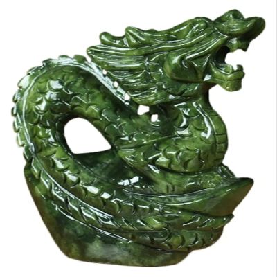 ALDEPO Sculpture Tabletop Decor Chinese Zodiac Animal Feng Shui Jade Bull Statue Figurine Chinese Zodiac Dragon Statue Lucky Fortune Crafts Office Decor, (Color : E:Dragon)