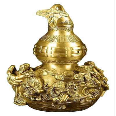 ALDEPO Sculpture Tabletop 7.5" Feng Shui Statue Hulu/Calabash Figurine Golden Brass Bagua Gourd Figurine Living Room Crafts Auspicious Opening Gift