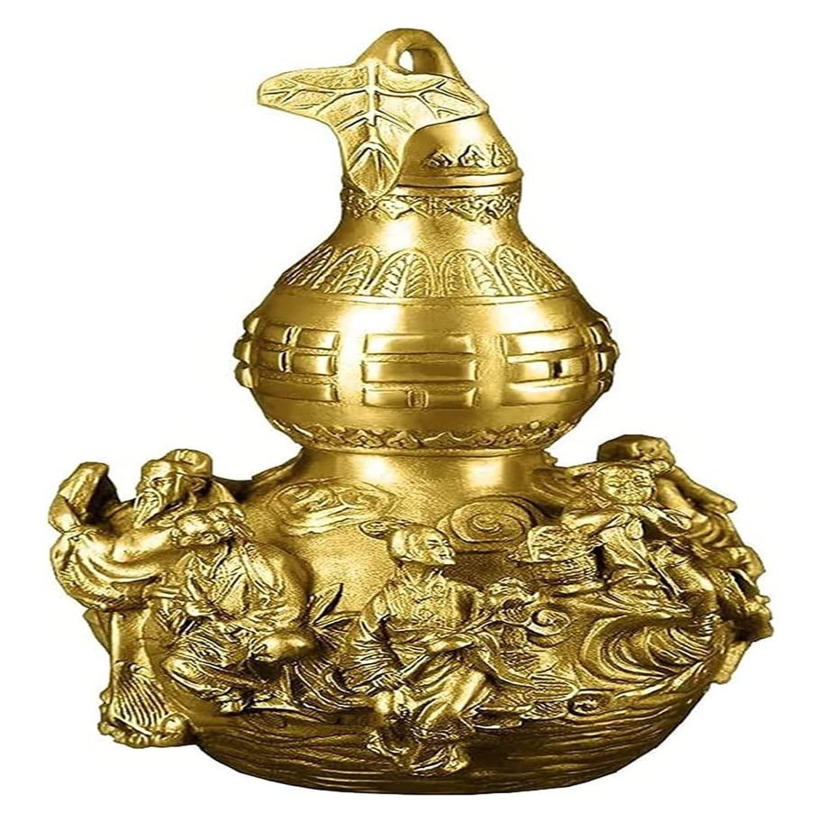 ALDEPO Sculpture Tabletop 7.5" Feng Shui Statue Hulu/Calabash Figurine Golden Brass Bagua Gourd Figurine Living Room Crafts Auspicious Opening Gift