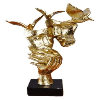 ALDEPO Sculpture Tabletop Statue Sculpture Desktop Decor Resin Golden Bird Couple Statues Figure Figurines Decor
